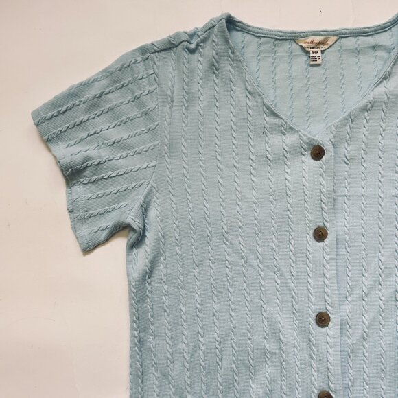 Weatherproof Vintage Short Sleeve V-neck Button Up Tie Front ShIrt Size S Blue - Picture 4 of 9